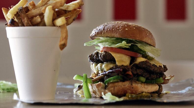 Double stack: A regular burger comes with two patties at Five Guys, Palm Beach Gardens. (LibbyVision.com)