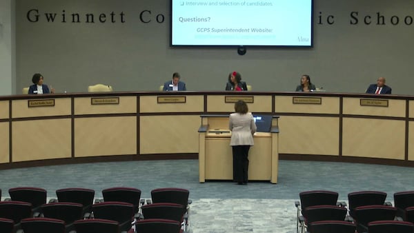 Gwinnett County school board members discuss the findings from a community survey with Alma Advisory Group CEO Monica Rosen, whose company is leading the search for the district's next superintendent. (Gwinnett County Public Schools)