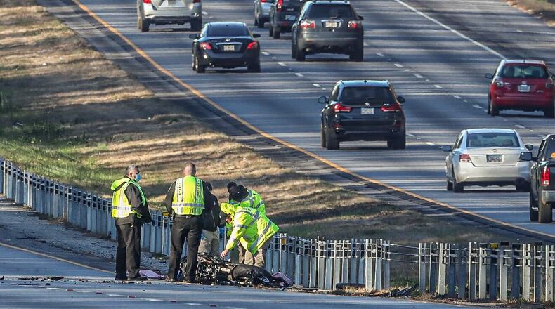 A motorcycle crash on U.S. 78 in DeKalb County caused major delays Wednesday morning. (John Spink / John.Spink@ajc.com)