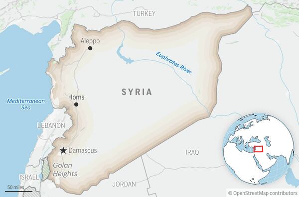 This is a locator map for Syria with its capital, Damascus. (AP Photo)