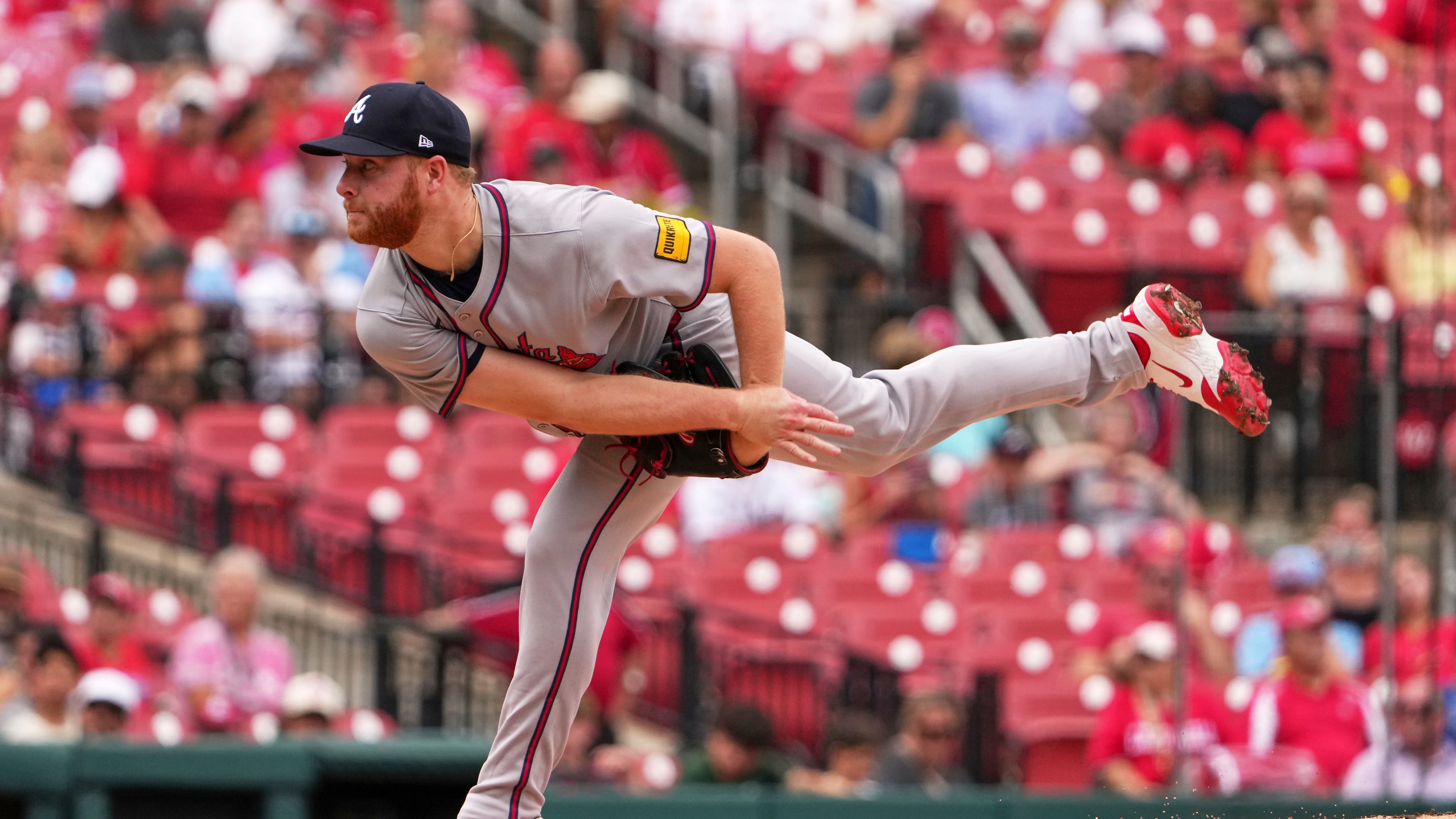 Braves starting pitcher Davis Daniel allowed two hits and three walks while striking out five in four innings against the Cardinals on July 13, 2025, in St. Louis. (Jeff Roberson/AP)