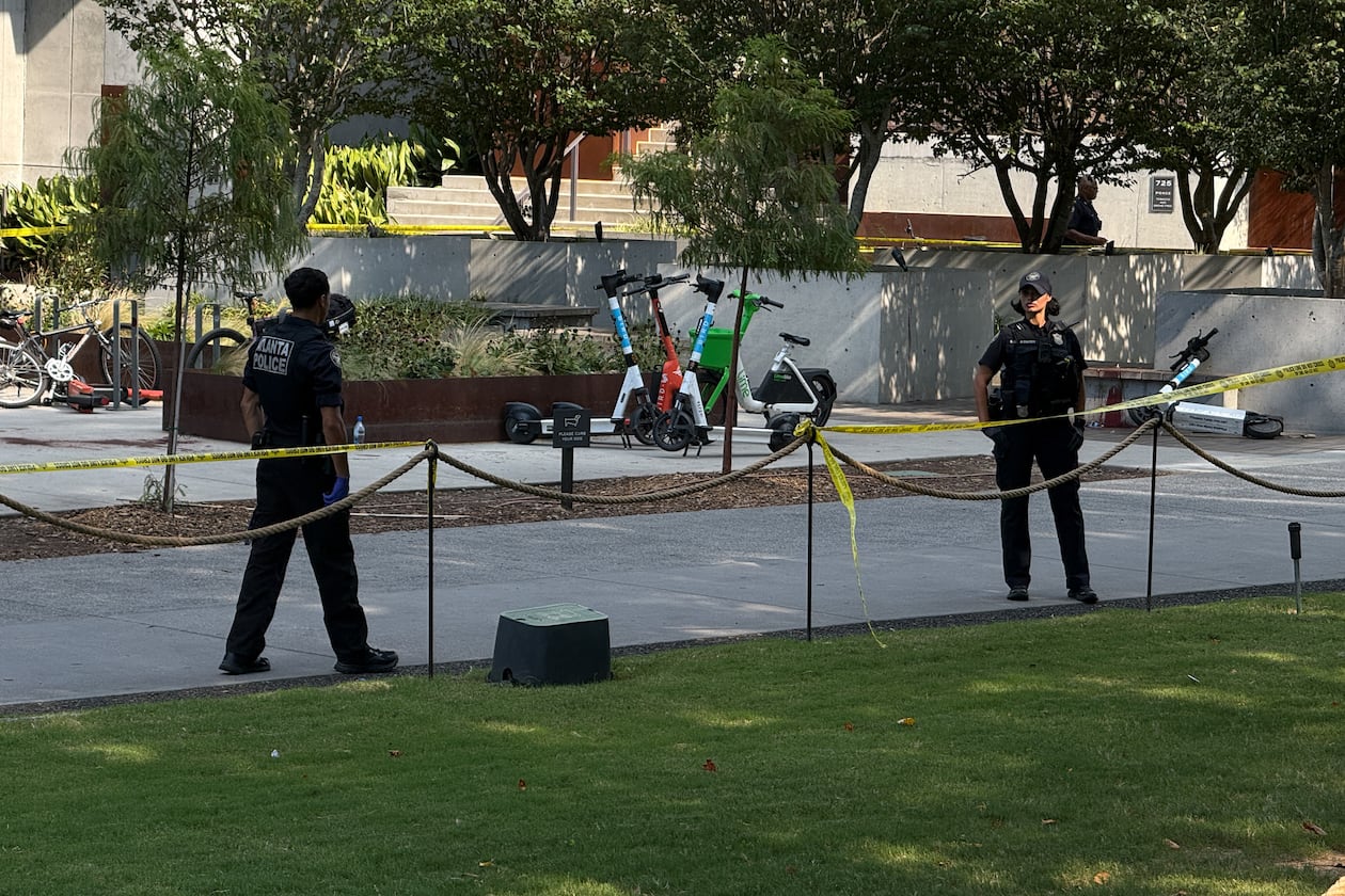 Police investigate the scene of a fatal stabbing along the Atlanta Beltline on Sunday, Aug. 23, 2026. (Megan Varner for the AJC)