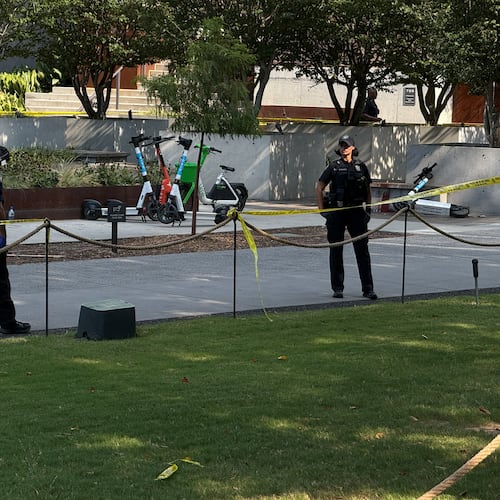 Police investigate the scene of a fatal stabbing along the Atlanta Beltline on Sunday, Aug. 23, 2026. (Megan Varner for the AJC)