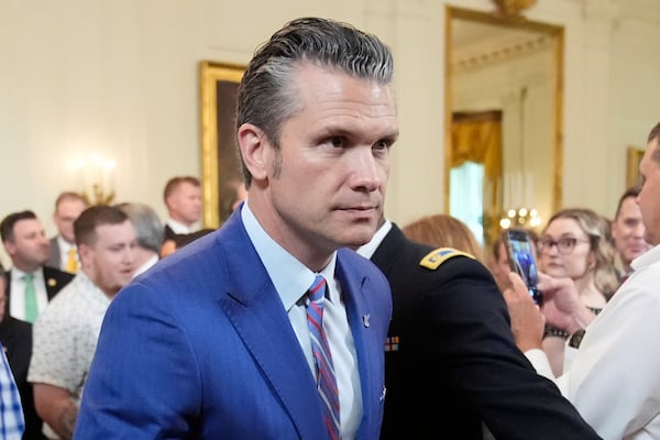 Defense Secretary Pete Hegseth departs an event to promote President Donald Trump's domestic policy and budget agenda in the East Room of the White House, Thursday, June 26, 2025, in Washington. (AP Photo/Mark Schiefelbein)