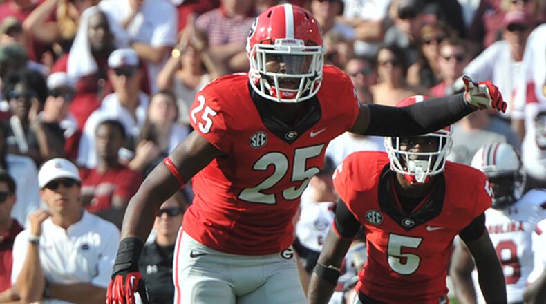Sophomore safety Josh Harvey-Clemons (25) missed Georgia's season opener at Clemson as part of a suspension for violating university drug policy. He and cornerback Sheldon Dawson (not pictured) are now suspended for the Jan. 1 Gator Bowl against Nebraska because of a violation of team rules.