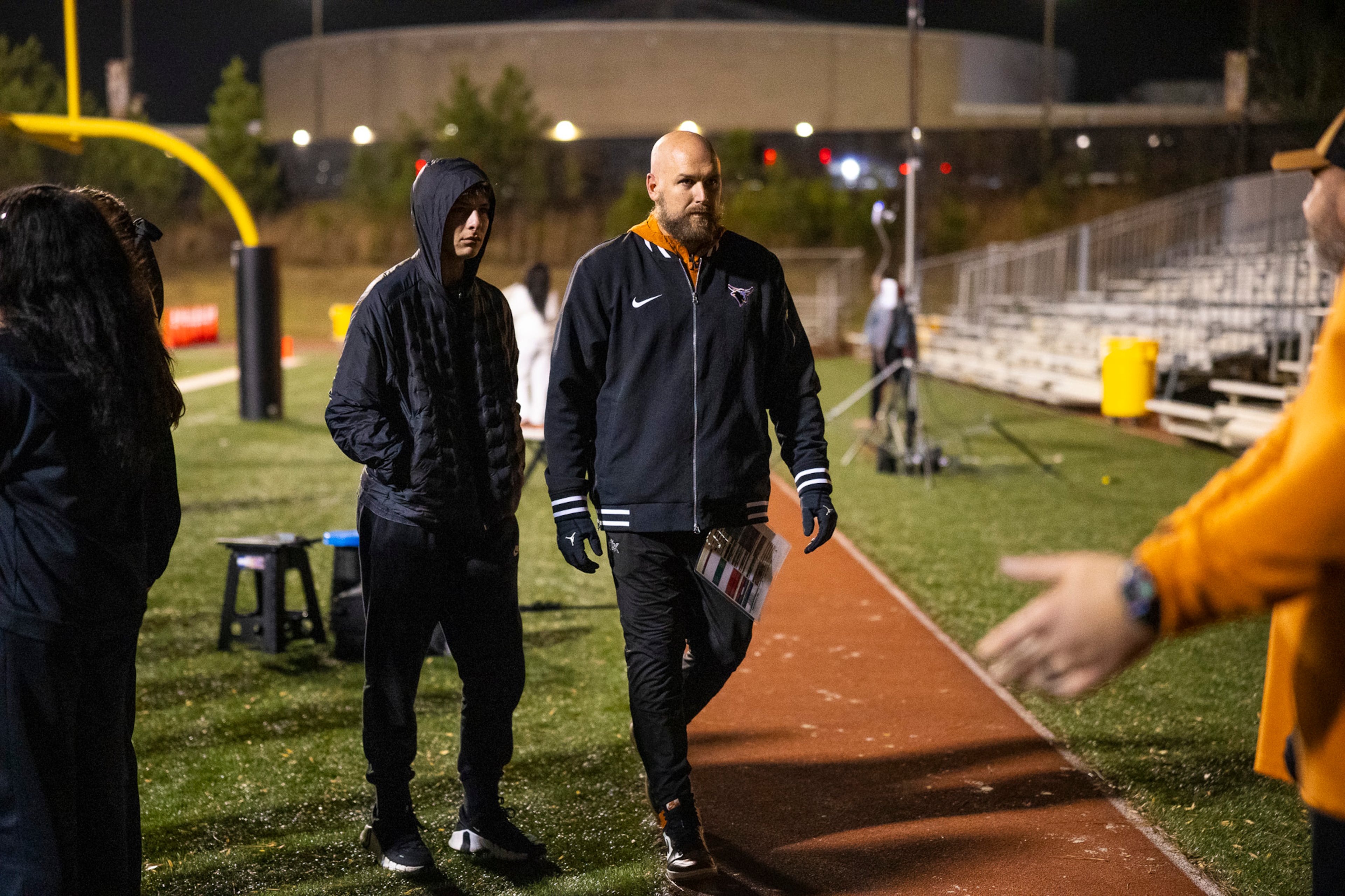Kell head coach Bobby May looks on after a hard-fought loss in the class 4A semifinal against Creekside at Creekside High School in Fairburn, GA on Friday, December 5, 2025. (Oscar Guevara Saenz for the AJC)