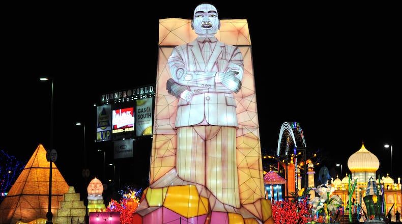 Picture shows a giant illuminated lantern depicting Martin Luther King Monument before the opening of Global Winter Wonderland Atlanta in the Green Lot at Turner Field on Friday, November 19, 2013.