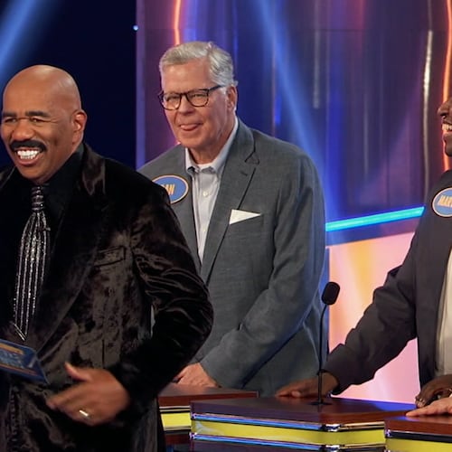 The newest season of "Celebrity Family Feud" on ABC returned July 10, 2025, and one episode features "The Dan Patrick Show" vs. "The Rich Eisen Show." (Courtesy of ABC)