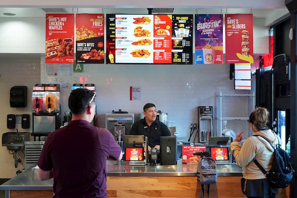 The Dave's Hot Chicken restaurant is seen in the Little Tokyo district of Los Angeles Monday, June 2, 2025. (AP Photo/Damian Dovarganes)