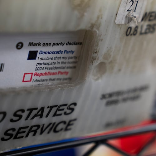 FILE - Vote-by-mail ballots for the presidential primary election are seen on March 12, 2024, at the Clark County Elections Office in Vancouver, Wash. (AP Photo/Jenny Kane, File)