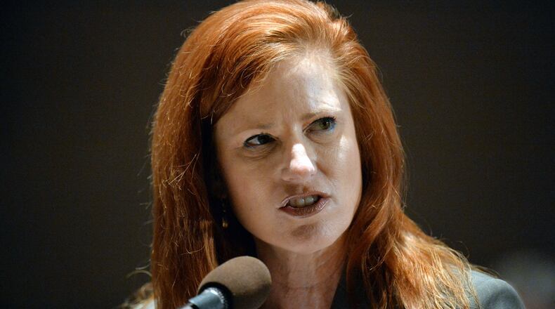 Fulton County Commissioner Liz Hausmann during a county commission meeting.