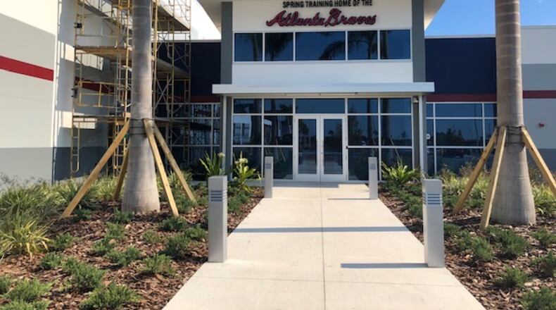 The entrance to the Braves Academy building in their North Port, Fla., complex