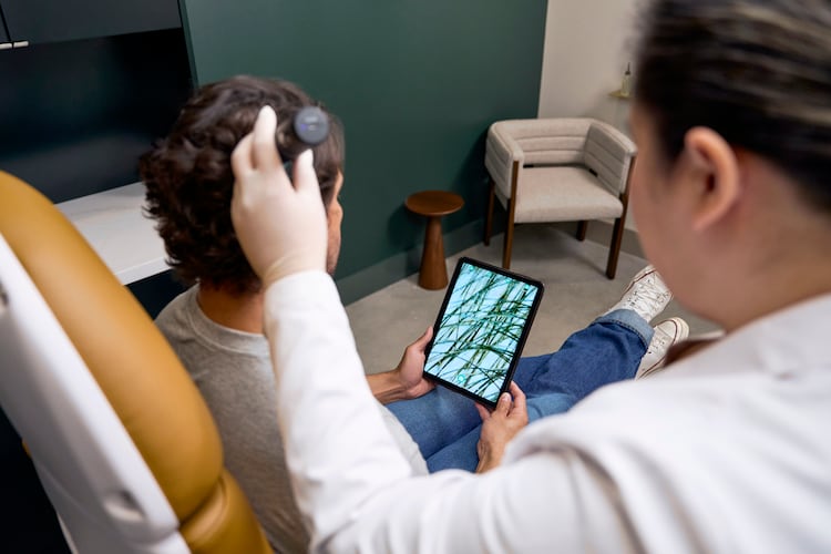 Great Many uses high-resolution scalp imaging to evaluate hair density, spacing and overall scalp health before recommending treatment. (Photo courtesy of Great Many)