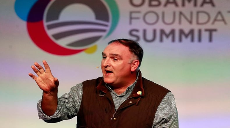 Chef Jose Andres speaks during Day 2 of the Obama Foundation Summit at Marriott Marquis in Chicago on Wednesday, Nov. 1, 2017.    (Nuccio DiNuzzo/Chicago Tribune)