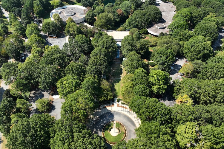 September 22 2022 Atlanta - Aerial photograph shows The Carter Center in Atlanta on Thursday, September 22, 2022. Founded in 1982 by former U.S. President Jimmy Carter and former First Lady Rosalynn Carter, the Atlanta-based Carter Center has helped to improve the quality of life for people in more than 80 countries. (Hyosub Shin / Hyosub.Shin@ajc.com)