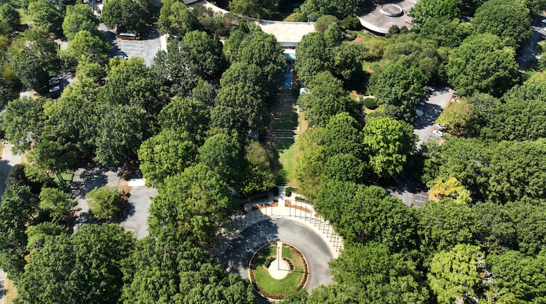 September 22 2022 Atlanta - Aerial photograph shows The Carter Center in Atlanta on Thursday, September 22, 2022. Founded in 1982 by former U.S. President Jimmy Carter and former First Lady Rosalynn Carter, the Atlanta-based Carter Center has helped to improve the quality of life for people in more than 80 countries. (Hyosub Shin / Hyosub.Shin@ajc.com)
