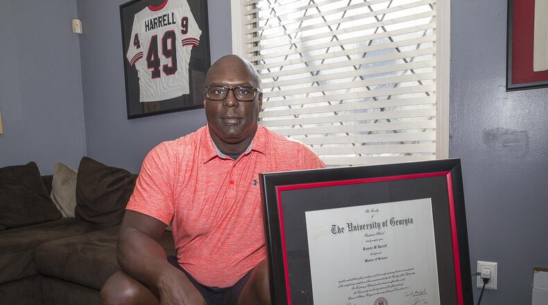 Former NFL San Diego Chargers player and University of Georgia graduate, Maurice Harrell pictured at his Decatur home in 2020, had trouble finding a job in sports management despite having earned undergraduate and graduate degrees in that field. Atlanta is considered a haven for the Black middle class, but experiences like Harrell's tell a different story. (Alyssa Pointer/alyssa.pointer@ajc.com)