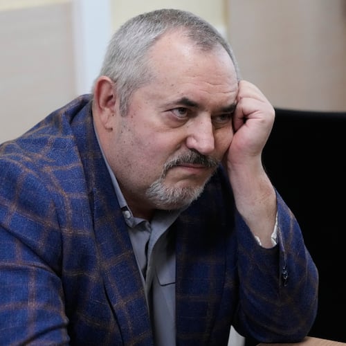 Russian politician Boris Nadezhdin, accused of displaying "extremist symbols," attends a court session in the town of Dolgoprudny outside Moscow, Russia, Friday, July 17, 2026. (AP Photo/Pavel Bednyakov)