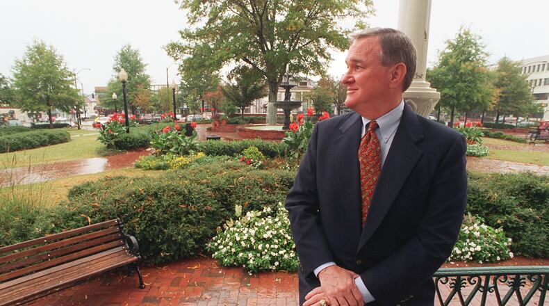 Bobby Moody, the new police chief of the City of Marietta, is shown Friday morning 10/18/96 overlooking Glover Park on the Marietta Square. Moody began his new job three months ago and is still commuting daily from his previous home in Covington, Georgia. (AJC Staff Photo/Andy Sharp) 10/96