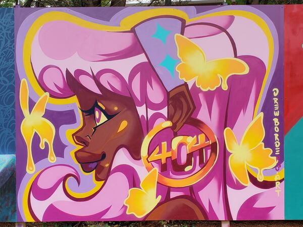 Drew Borders' mural in the ABV Gallery’s new Art Yard shares colorful space along a new 130-foot-long mural wall. (Courtesy of Arthur Rudick)