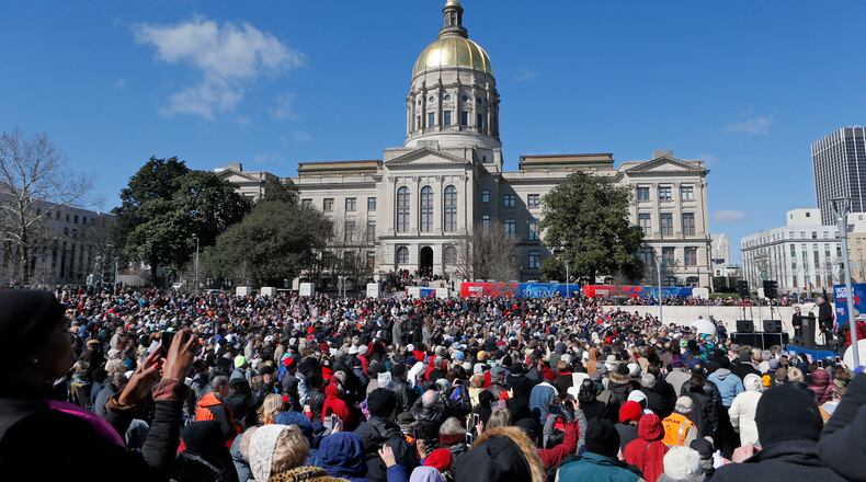 A prayer rally led by evangelist Franklin Graham at Liberty Plaza, Feb. 10. (AJC Photo / Bob Andres)