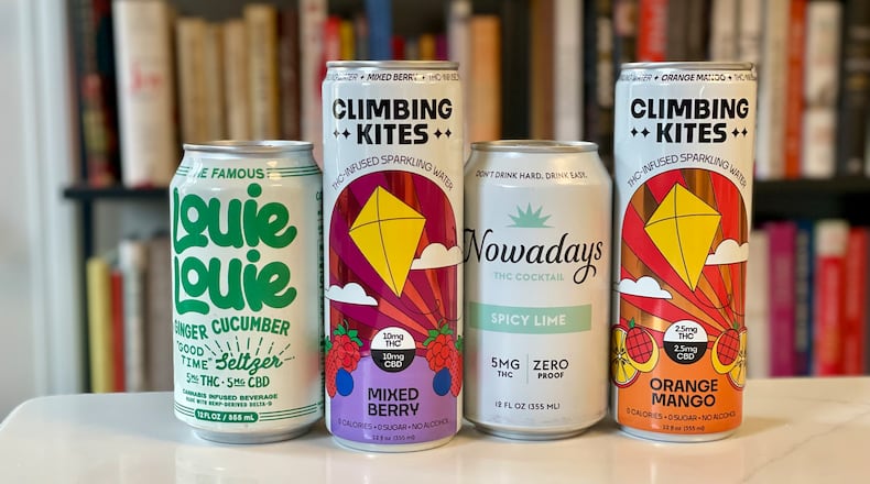 These are some of the THC- and CBD-infused offerings in the nonalcoholic beverages category. (Krista Slater for The Atlanta Journal-Constitution)