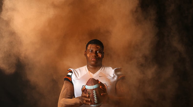 Lanier High School defensive tackle Derrick Brown poses for an AJC Super 11 portrait in the studios of Rite Media on Tuesday, July 21, 2015, in Atlanta. Curtis Compton / ccompton@ajc.com