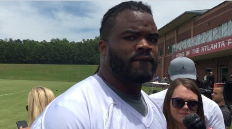 Falcons defensive tackle Dontari Poe after a recent OTA. (By D. Orlando Ledbetter/dledbetter@ajc.com)