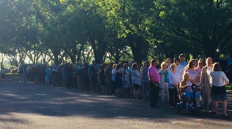 The line to get into Sunday school — with former President Jimmy Carter teaching — stretches back from Maranatha Baptist Church and winds back through and beyond the parking lot in the early morning hours of May 6, 2018. JILL VEJNOSKA / JVEJNOSKA@AJC.COM