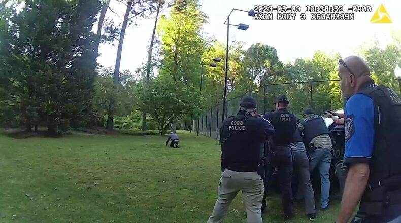 Cobb County police released video Tuesday showing the May 3 arrest of Midtown shooting suspect Deion Patterson. (Cobb police)