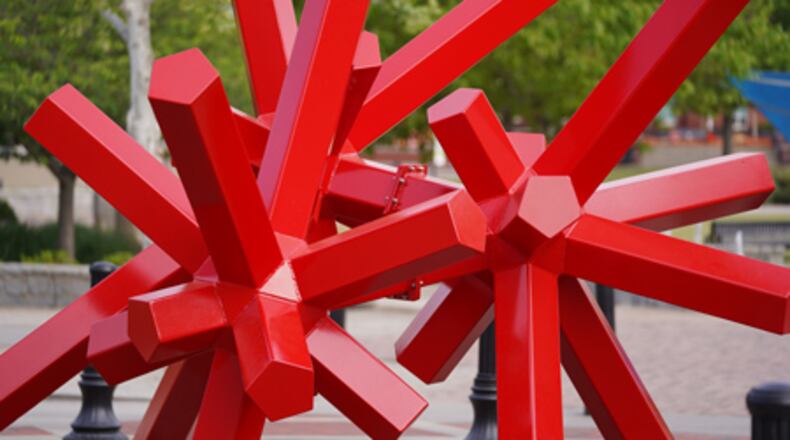 Suwanee recently approved a contract for public art fundraising consulting. Shown here Metaphysica by Phil Proctor from the 2019-2022 SculpTour exhibit. (Courtesy City of Suwanee)