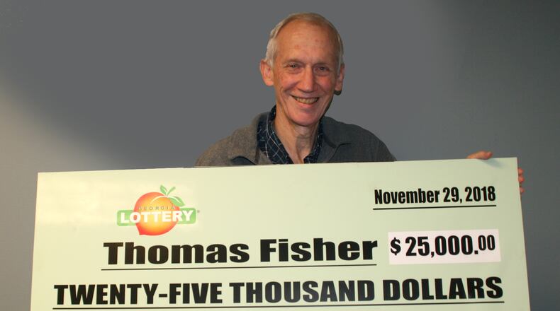 Thomas Fisher, 65, of Decatur, won $25,000 in the Terrific Cash Tuesday drawing from the Georgia Lottery's 25th Anniversary Giveaway.