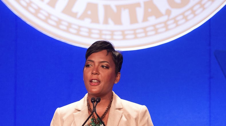 Mayor Keisha Lance Bottoms talks to the crowd during her first State of the City speech in Atlanta on Wednesday, May 2, 2018. STEVE SCHAEFER / SPECIAL TO THE AJC