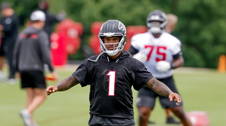Quarterback Tua Tagovailoa during Atlanta Falcons practice, Monday, June 8, 2026, in Flowery Branch. (Erik S. Lesser for the AJC)