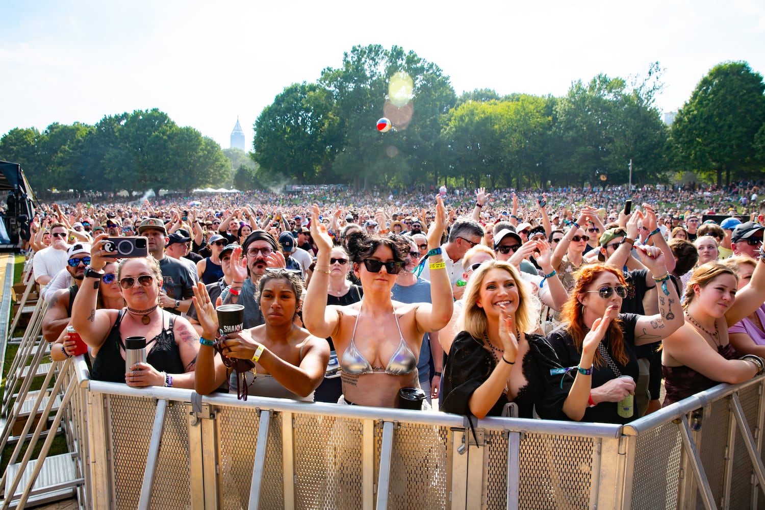 Fans brave the sweltering heat to watch High Suspect's guitar-heavy rock on the sweltering Piedmont Stage on Saturday, Sept. 20, 2025, at the Shaky Knees Music Festival at Piedmont Park in Atlanta. (Ryan Fleisher for the AJC)