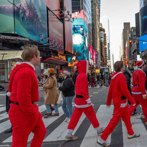 FILE - Revelers take part in SantaCon, Dec. 14, 2024, in New York. (AP Photo/Julia Demaree Nikhinson, File)