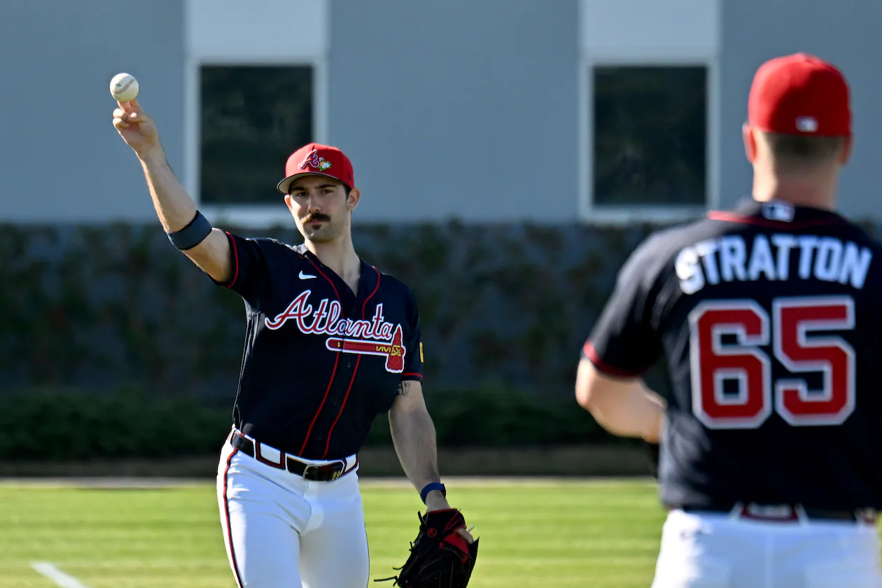 Braves pitcher Spencer Strider, shown here during workouts at CoolToday Park last month, pitched a scoreless fourth, was pulled with one out in the fifth and then completed his outing with a perfect sixth on Thursday. (Hyosub Shin/AJC)