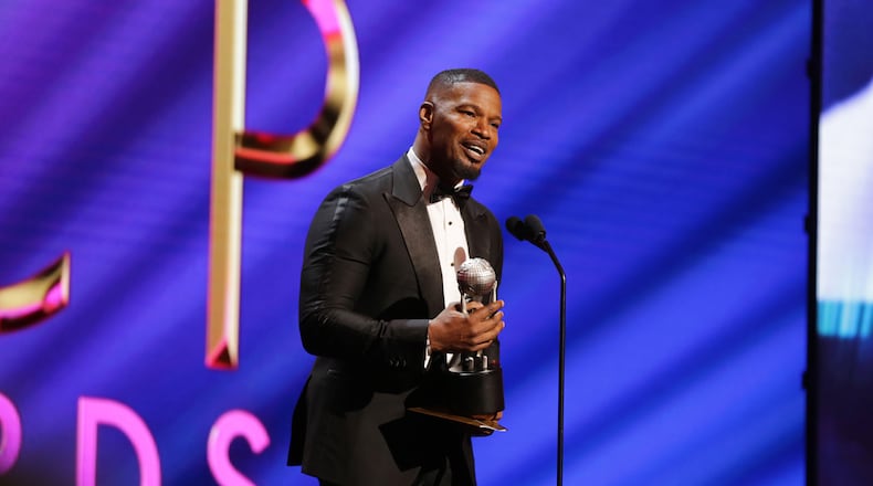 Jamie Foxx accepts Outstanding Supporting Actor in a Motion Picture for "Just Mercy" onstage during the 51st NAACP Image Awards, Presented by BET, at Pasadena Civic Auditorium on February 22, 2020 in Pasadena, California. (Leon Bennett/Getty Images for BET/TNS)