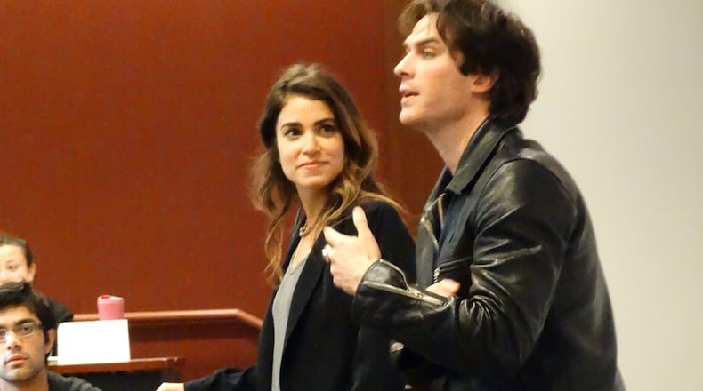 Nikki Reed and Ian Somerhalder visit an Emory business marketing class on April 1, 2015. CREDIT: Rodney Ho/rho@ajc.com