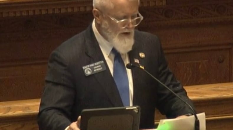 Georgia Sen. Randy Jackson speaking at the Senate session on Crossover Day for a bill to make all felonies bail restricted offenses in this March 15, 2022, screenshot. (Georgia General Assembly)