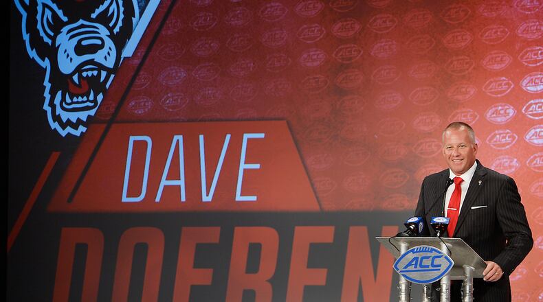 NC State head coach Dave Doeren addresses the media during the 2019 ACC Football Kickoff in Charlotte, N.C., Wednesday, July 17, 2019. (Photo by Sara D. Davis, the ACC)