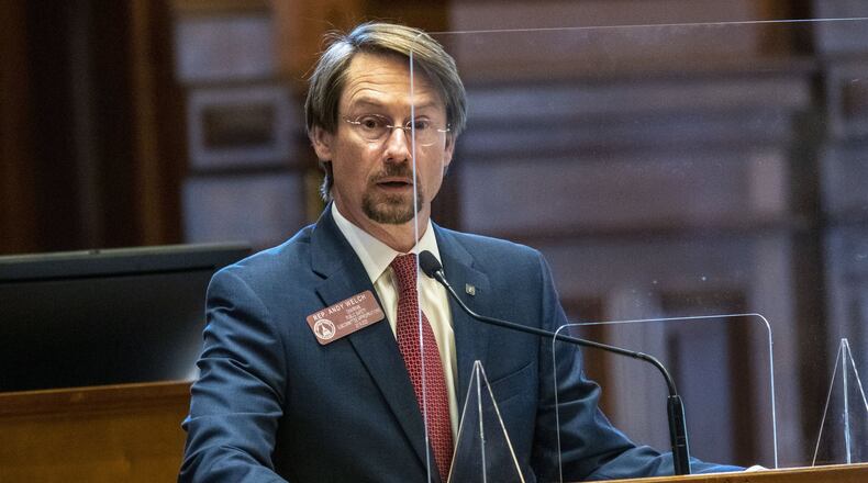 Georgia Rep. Andy Welch (R-McDonough) speaks on behalf of HR 1023 in the House Chambers during the 31st day of the Georgia legislative session at the Georgia State Capitol building in Atlanta, Tuesday, June 16, 2020. (ALYSSA POINTER / ALYSSA.POINTER@AJC.COM)