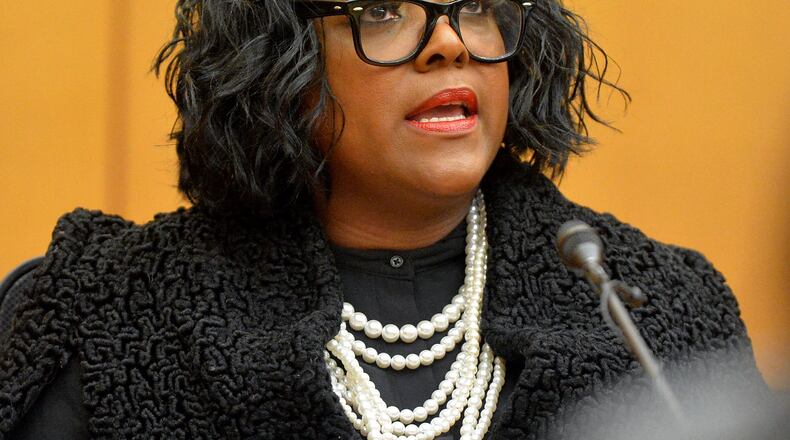 Former Dunbar Elementary School testing coordinator Lera Middlebrooks testifies Wednesday afternoon in the Atlanta Public Schools test-cheating trial in Fulton County Superior Court. Middlebrooks pleaded guilty to obstruction charges and was sentenced to 12 months probation and 250 hours of community service in December 2013. (Kent D. Johnson, The Atlanta Journal-Constitution)