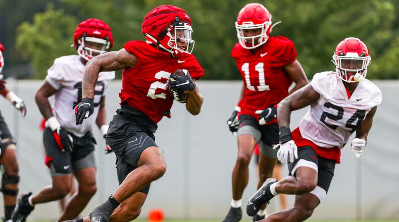 Georgia running back Kendall Milton (2) during Georgia’s practice session in Athens, Ga., on Thursday, Aug. 3, 2023. (Tony Walsh/UGAAA)