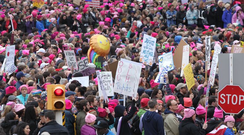Crowds became far too dense for even the smallest movements hundreds of meters from the stage of the Women's March on Washington in Washington, D.C., on Saturday. Henry Taylor, henry.taylor@ajc.com