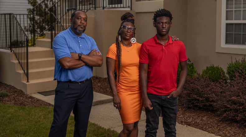 Toi Cliatt, Trina Martin and her son, Gabe Watson, say they were traumatized when an FBI SWAT team raided their Atlanta home by mistake in 2017. (Courtesy of Institute for Justice)
