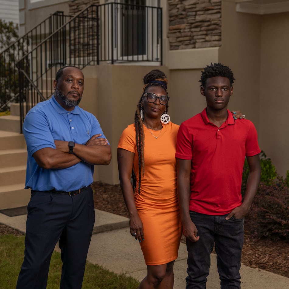 Toi Cliatt, Trina Martin and her son, Gabe Watson, say they were traumatized when an FBI SWAT team raided their Atlanta home by mistake in 2017. (Courtesy of Institute for Justice)