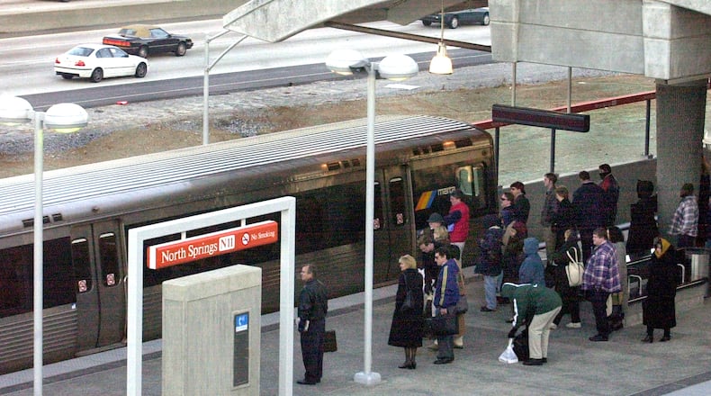 MARTA's North Springs station on the east side of Ga. 400. Residents want a possible MARTA expansion to north Fulton County to cross the highway and run on the west side of the highway. AJC file