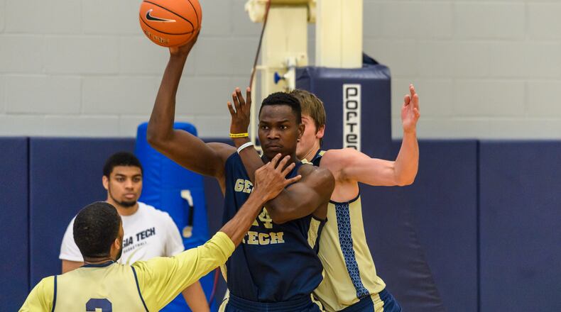 Sylvester Ogbonda at Georgia Tech men's basketball practice, Zelnak Center, October 11, 2016m(Danny Karnik/Georgia Tech Athletics)