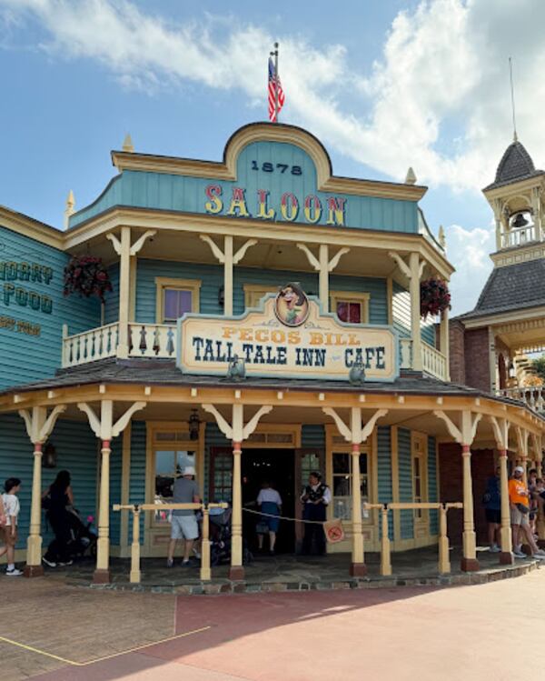 The main entrance of the Pecos Bill Tall Tale Inn and Cafe in Frontierland on May 14, 2026. (Photo/Grace Donovan)